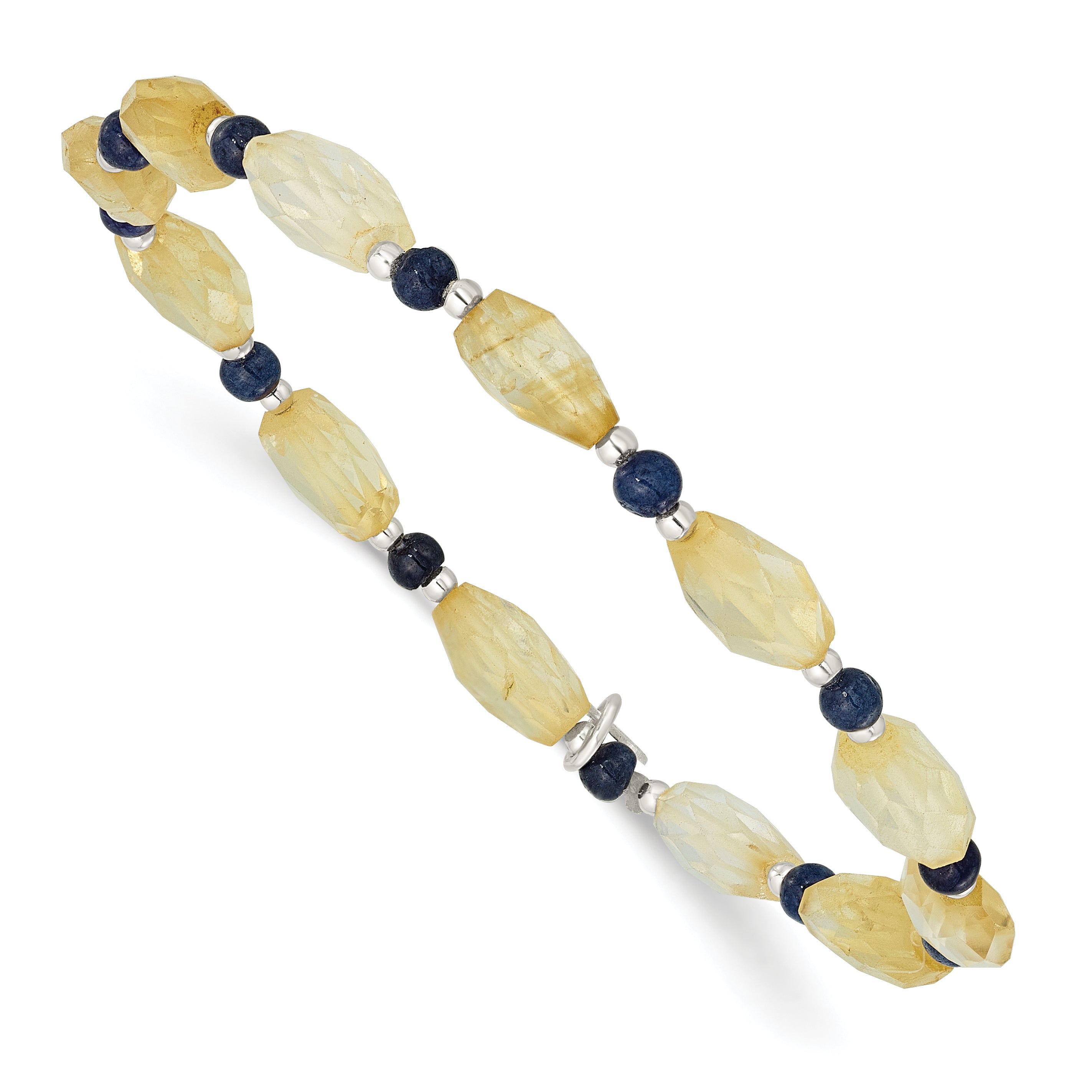 Sterling Silver Blue Agate and Citrine Stretch Bracelet
