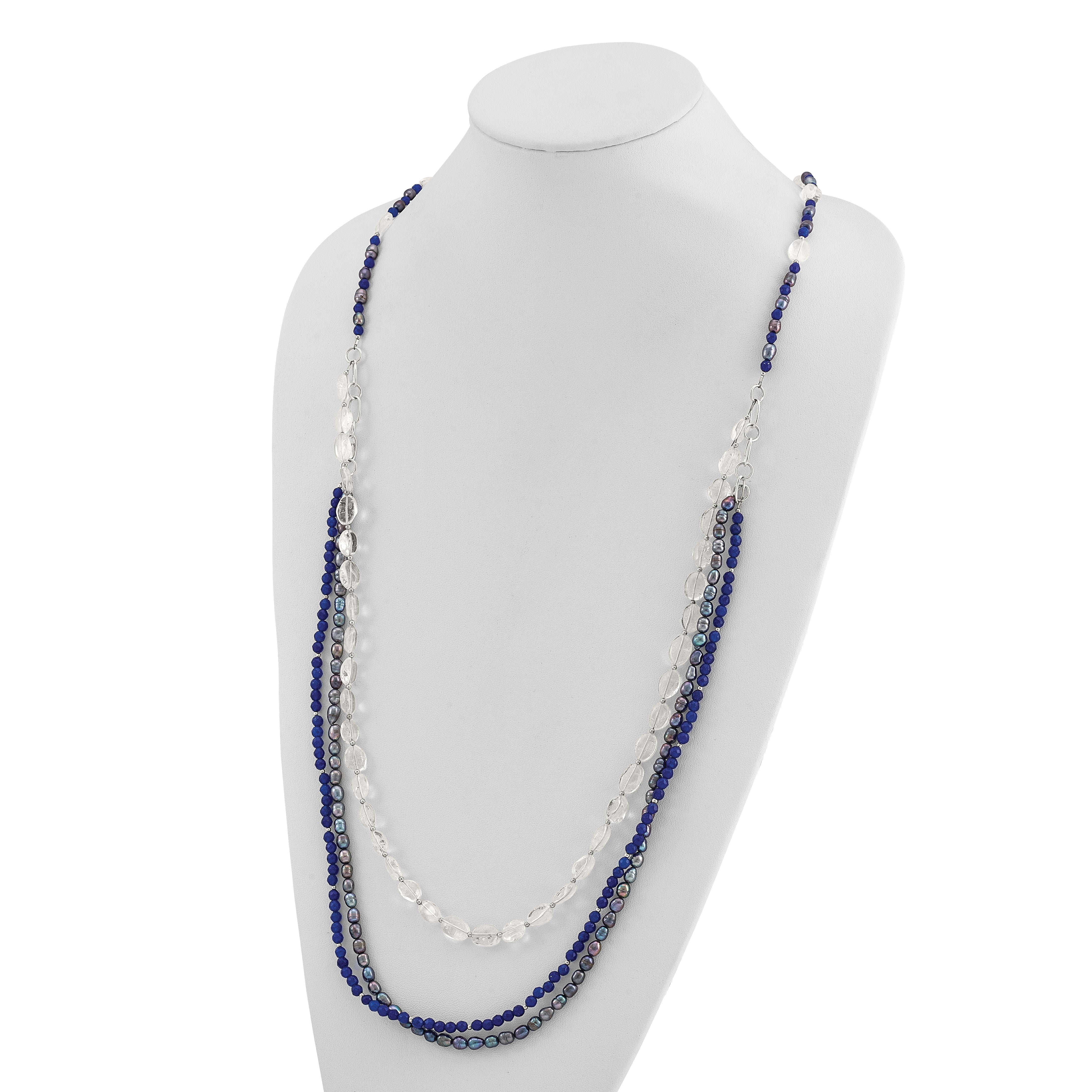 Sterling Silver FWC Pearl/Quartz Adjustable 17in or 40in Necklace