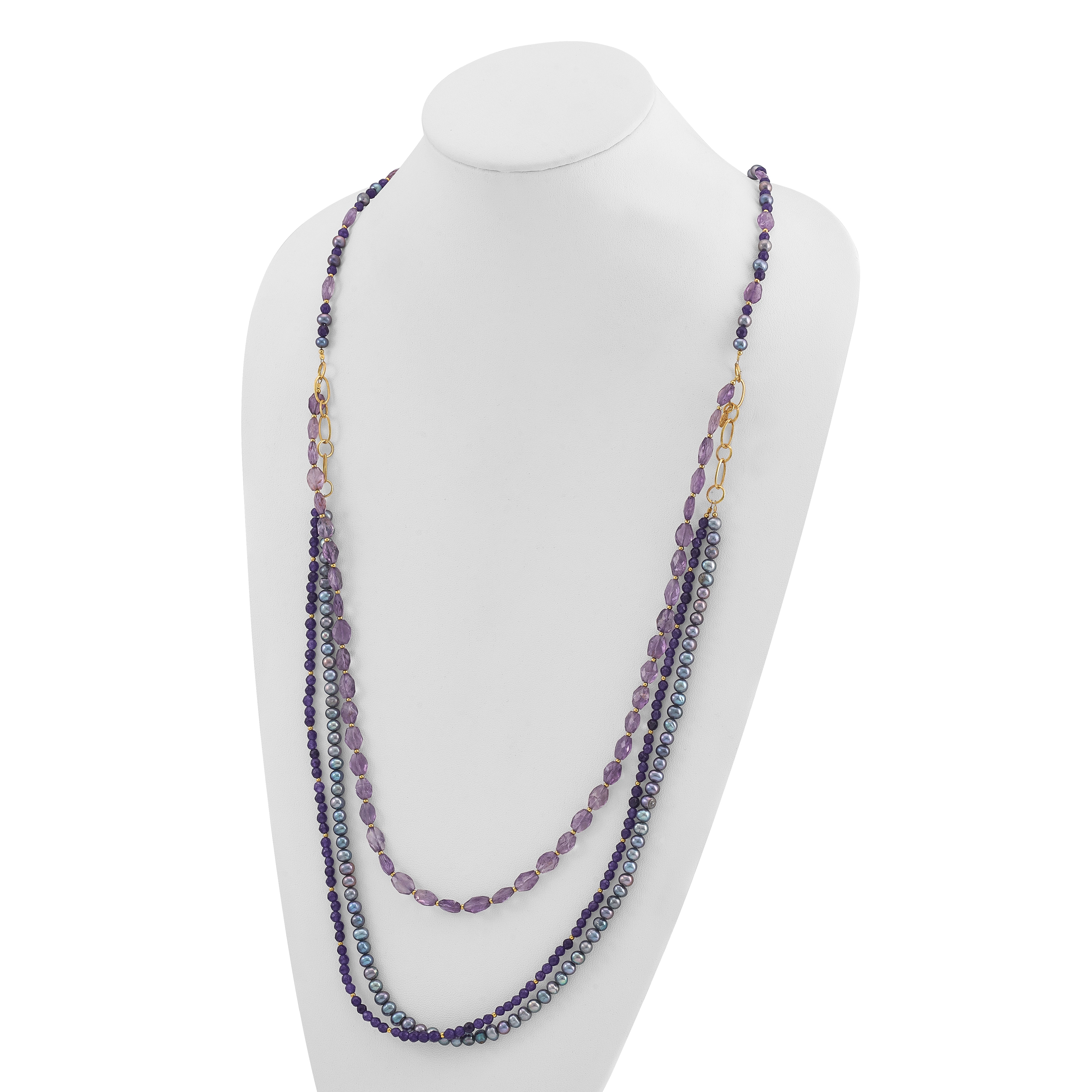 Sterling Silver Gold-plated Multi Stone Adj. 17in or 40in Necklace