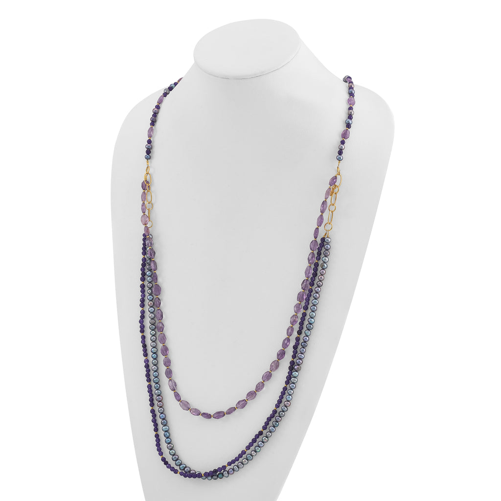 Sterling Silver Gold-plated Multi Stone Adj. 17in or 40in Necklace