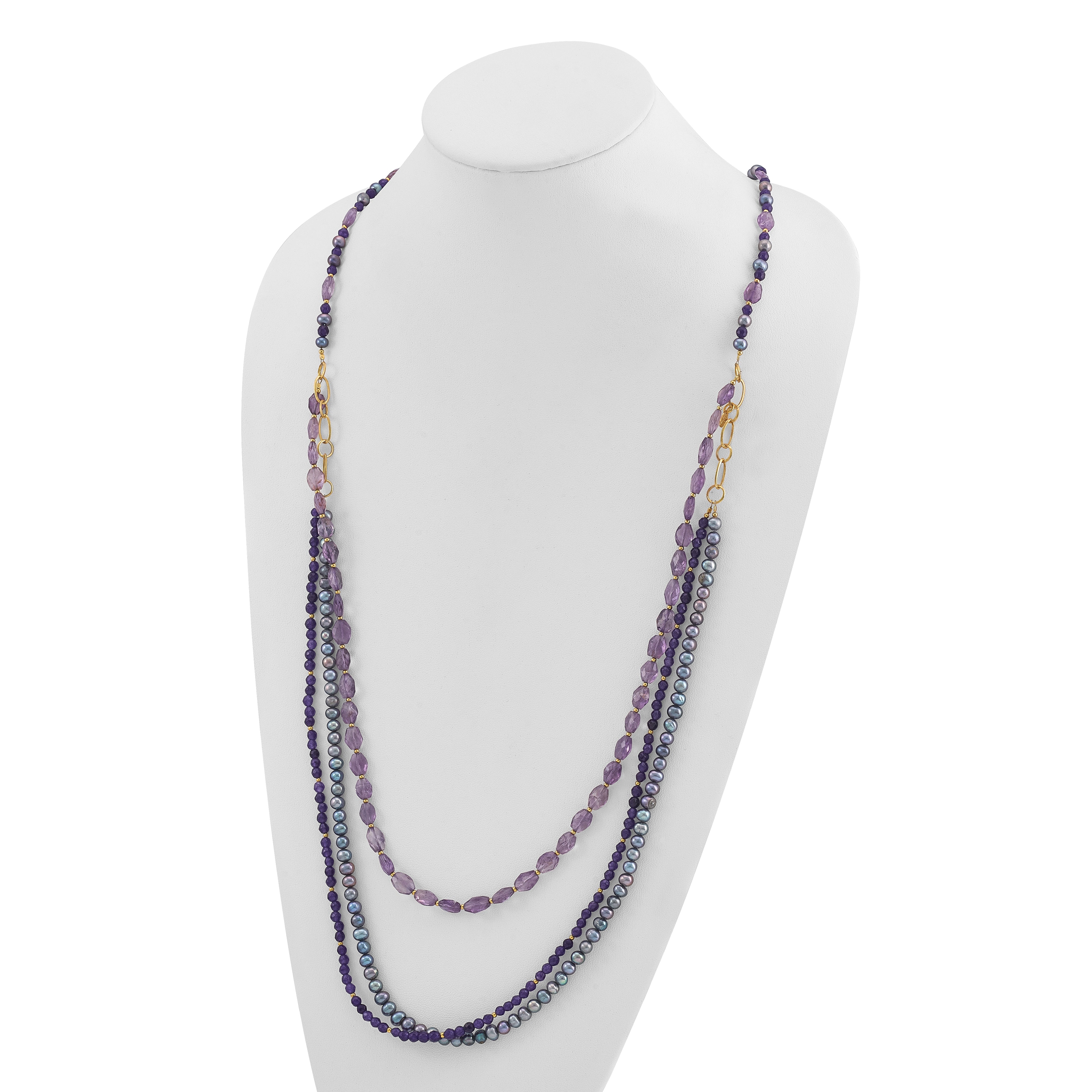 Sterling Silver Gold-plated Multi Stone Adj. 17in or 40in Necklace