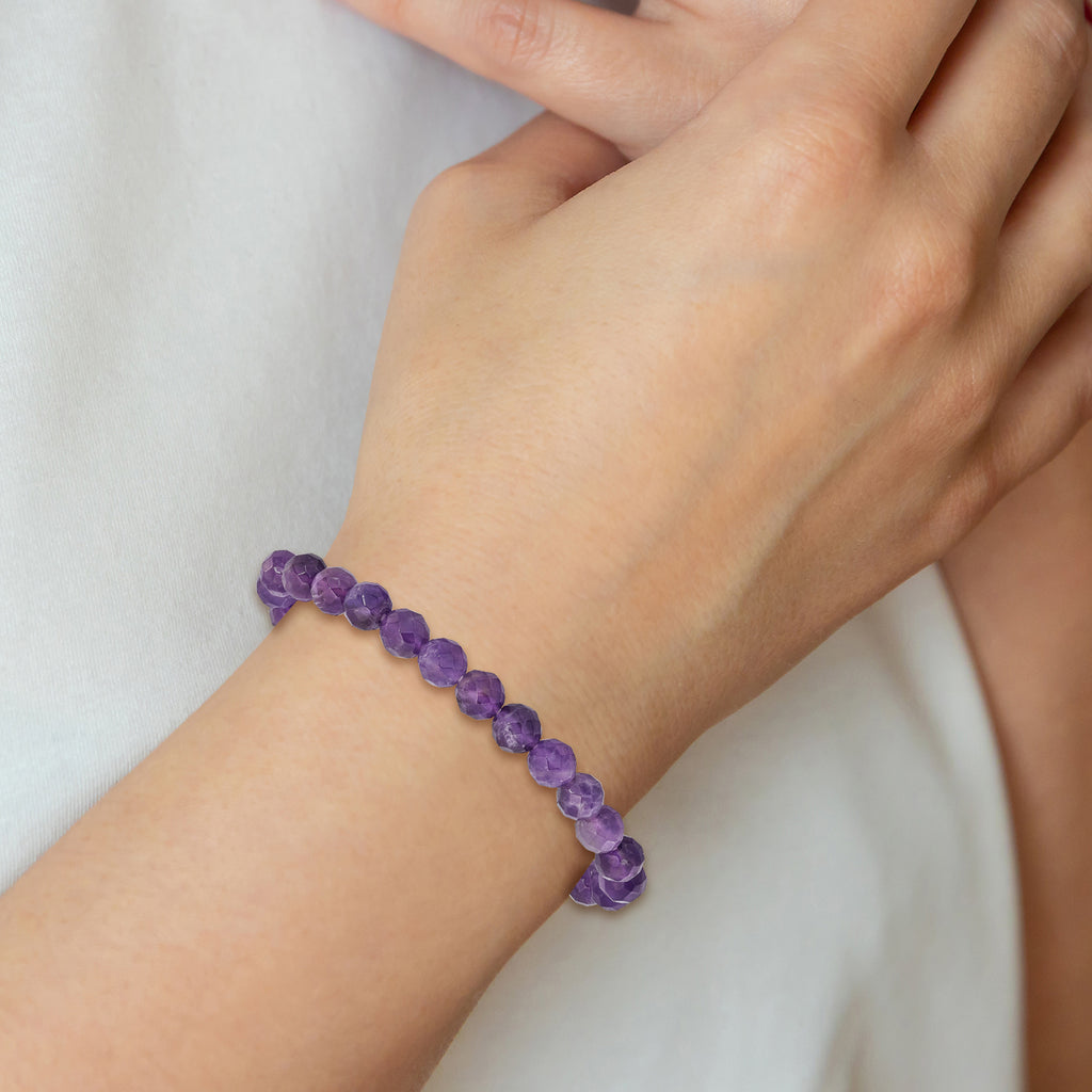 Amethyst Faceted 7.00mm Beaded Stretch Bracelet