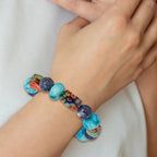 Agate, Lapis and Kangsai Glass Beaded Stretch Bracelet