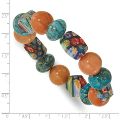 Aventurine, Agate and Kangsai Glass Beaded Stretch Bracelet