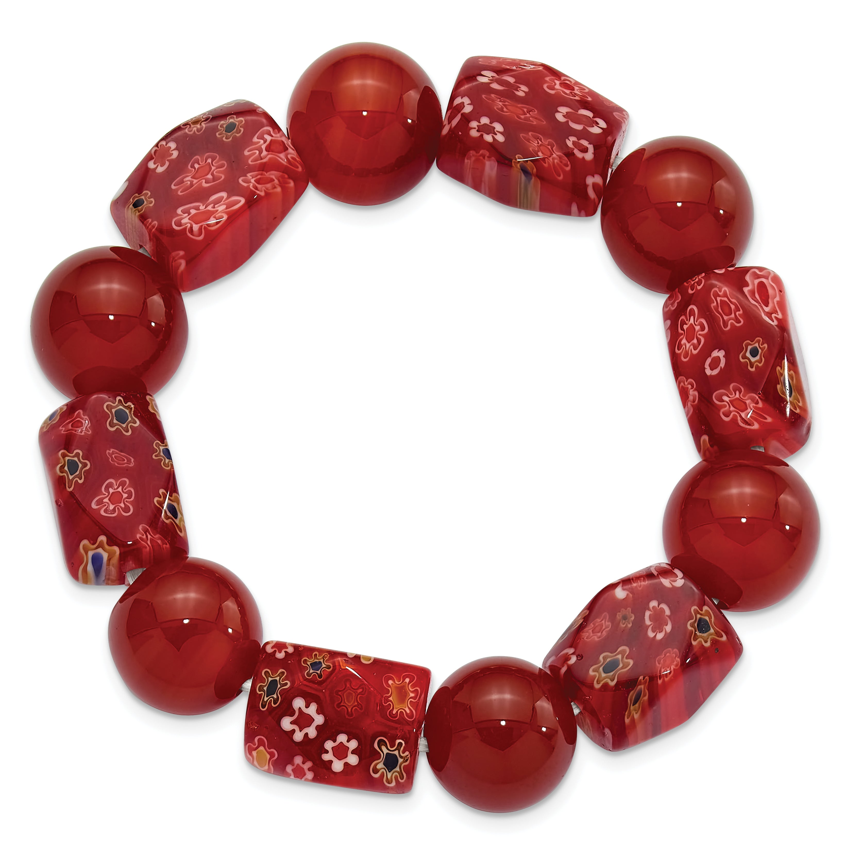 Carnelian and Kangsai Glass Beaded Stretch Bracelet