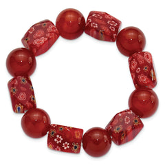 Carnelian and Kangsai Glass Beaded Stretch Bracelet