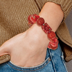 Carnelian and Kangsai Glass Beaded Stretch Bracelet