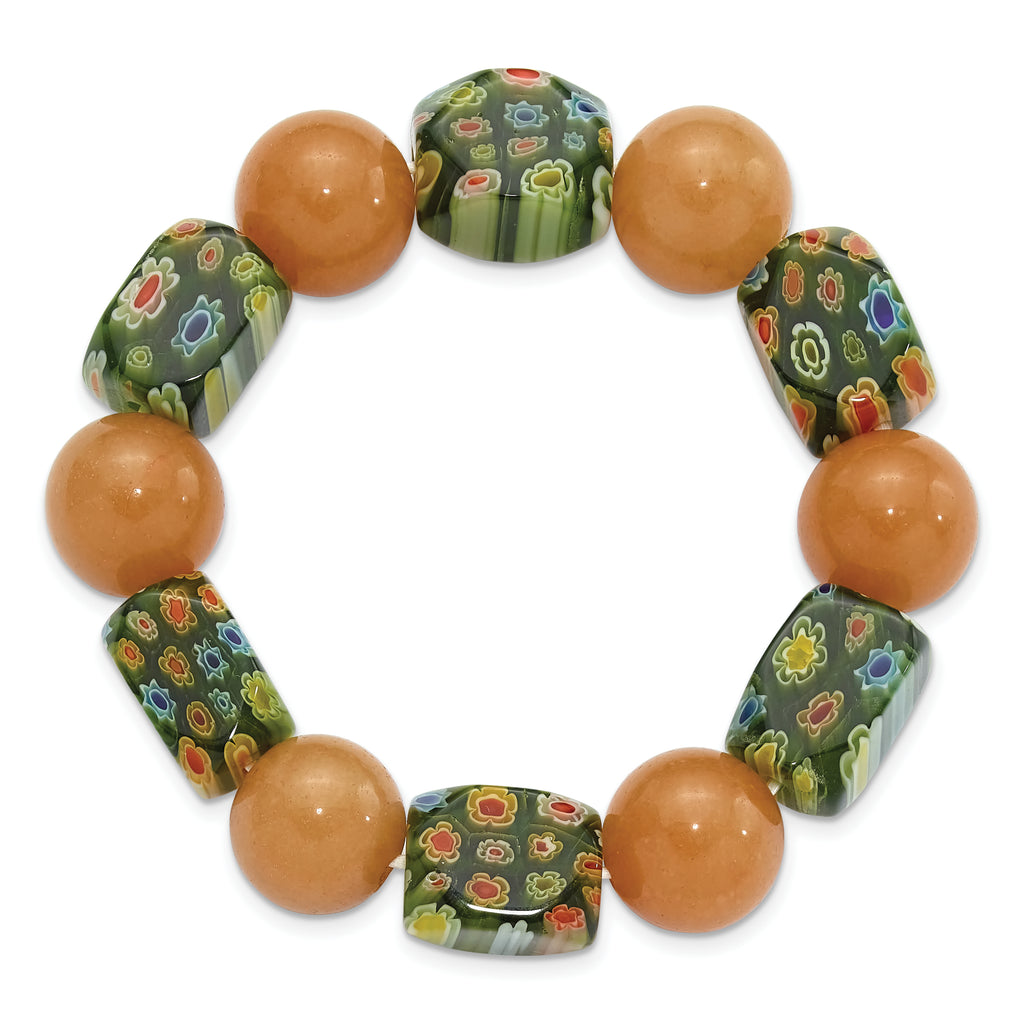 Aventurine and Kangsai Glass Beaded Stretch Bracelet