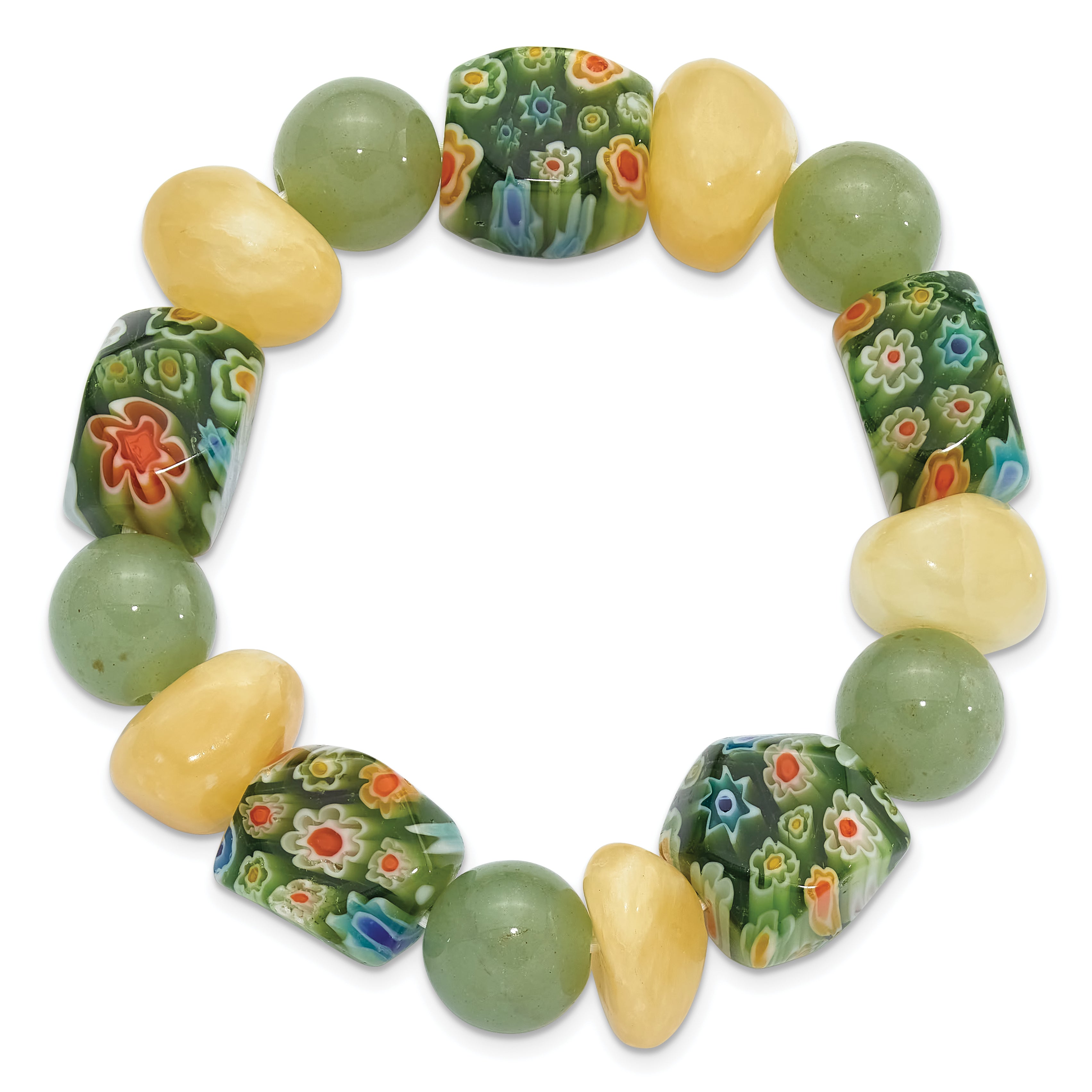 Aventurine, Yellow Jade and Kangsai Glass Beaded Stretch Bracelet