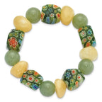 Aventurine, Yellow Jade and Kangsai Glass Beaded Stretch Bracelet