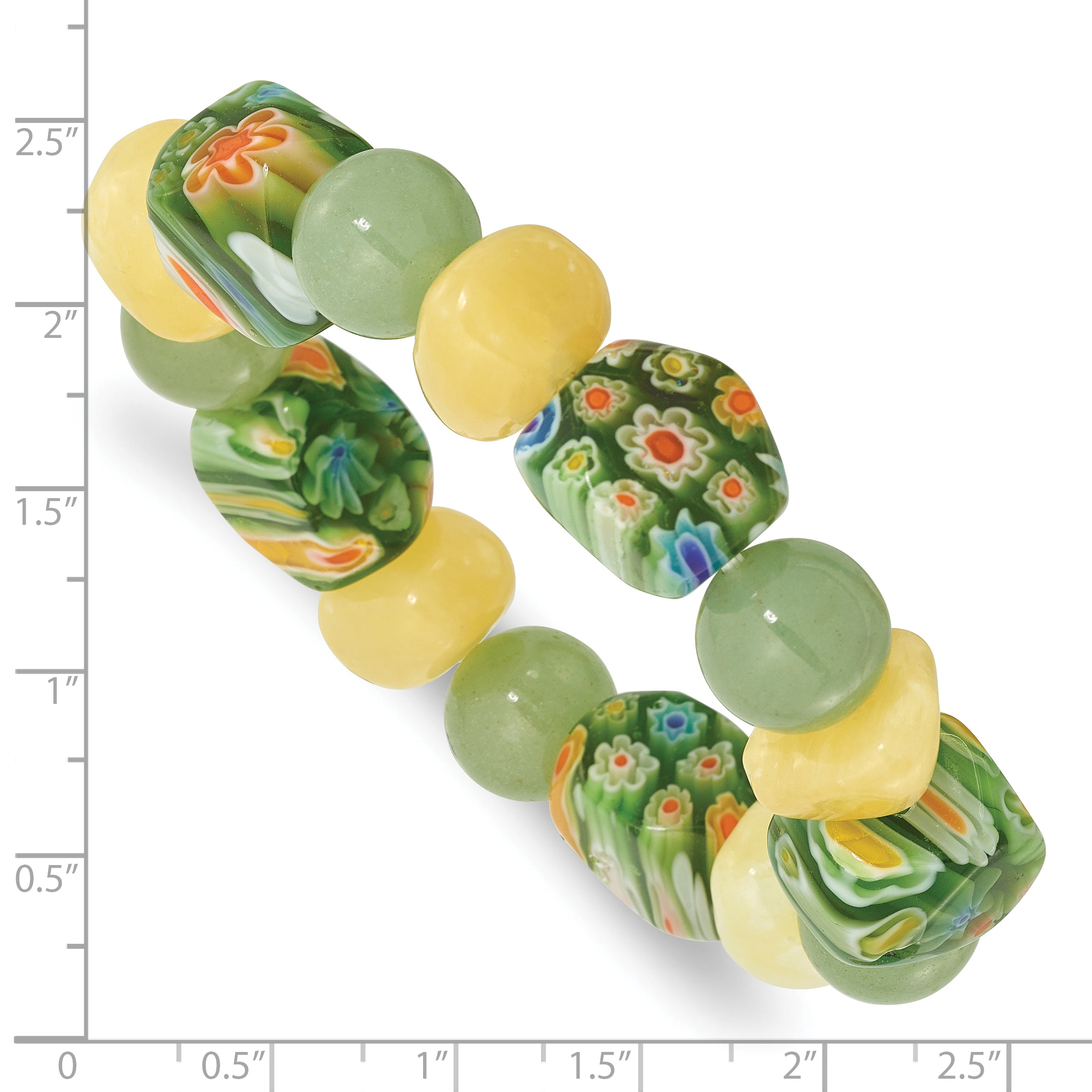 Aventurine, Yellow Jade and Kangsai Glass Beaded Stretch Bracelet