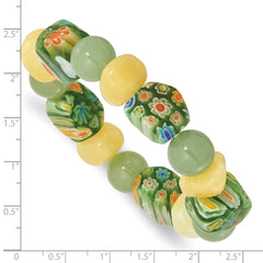 Aventurine, Yellow Jade and Kangsai Glass Beaded Stretch Bracelet