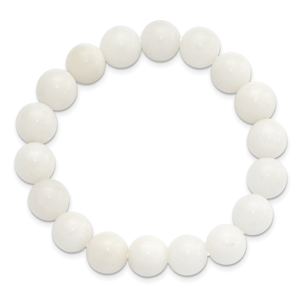 White Jade 10.00mm Beaded Stretch Bracelet