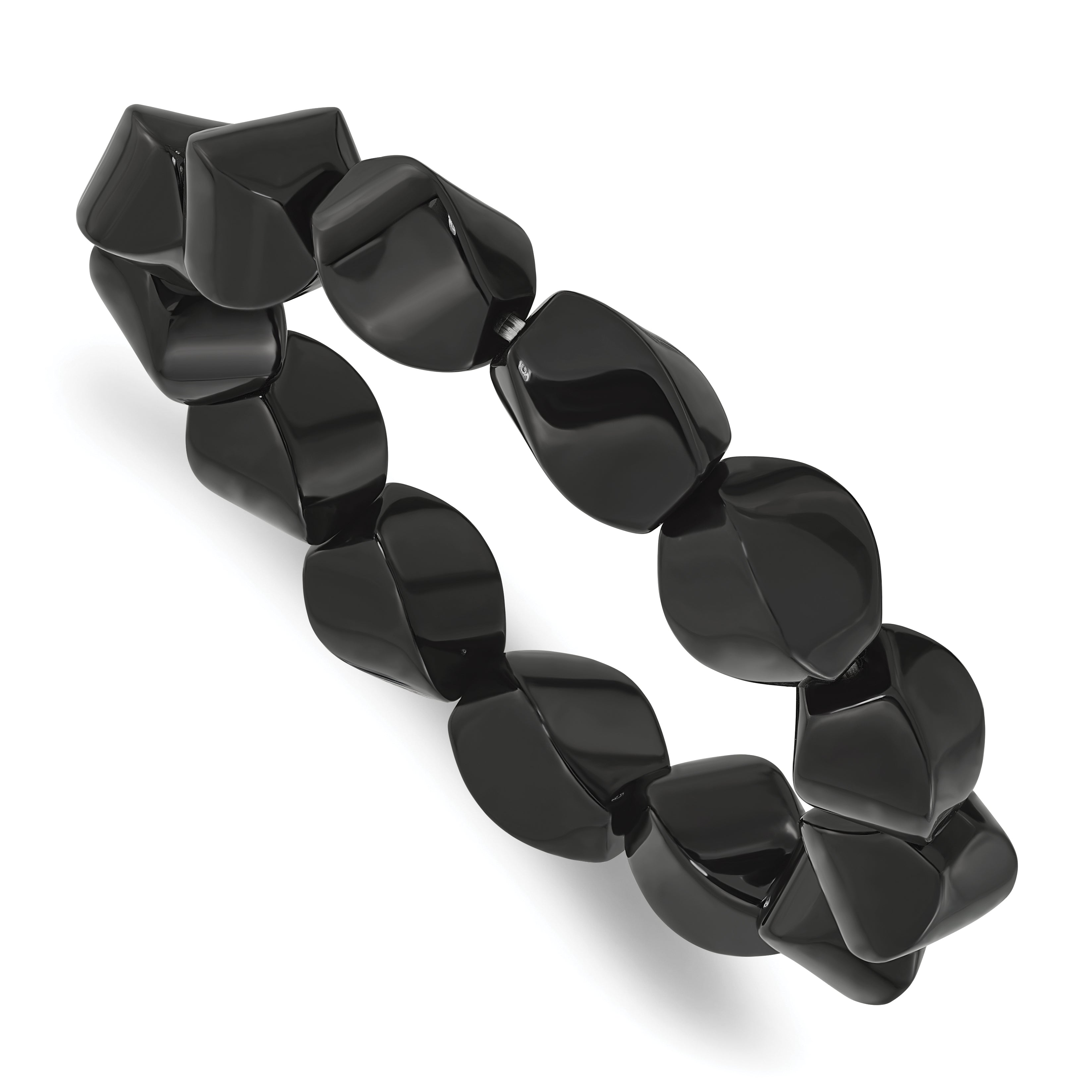 Black Agate 10x14mm Twisted Oval Beaded Stretch Bracelet Main image