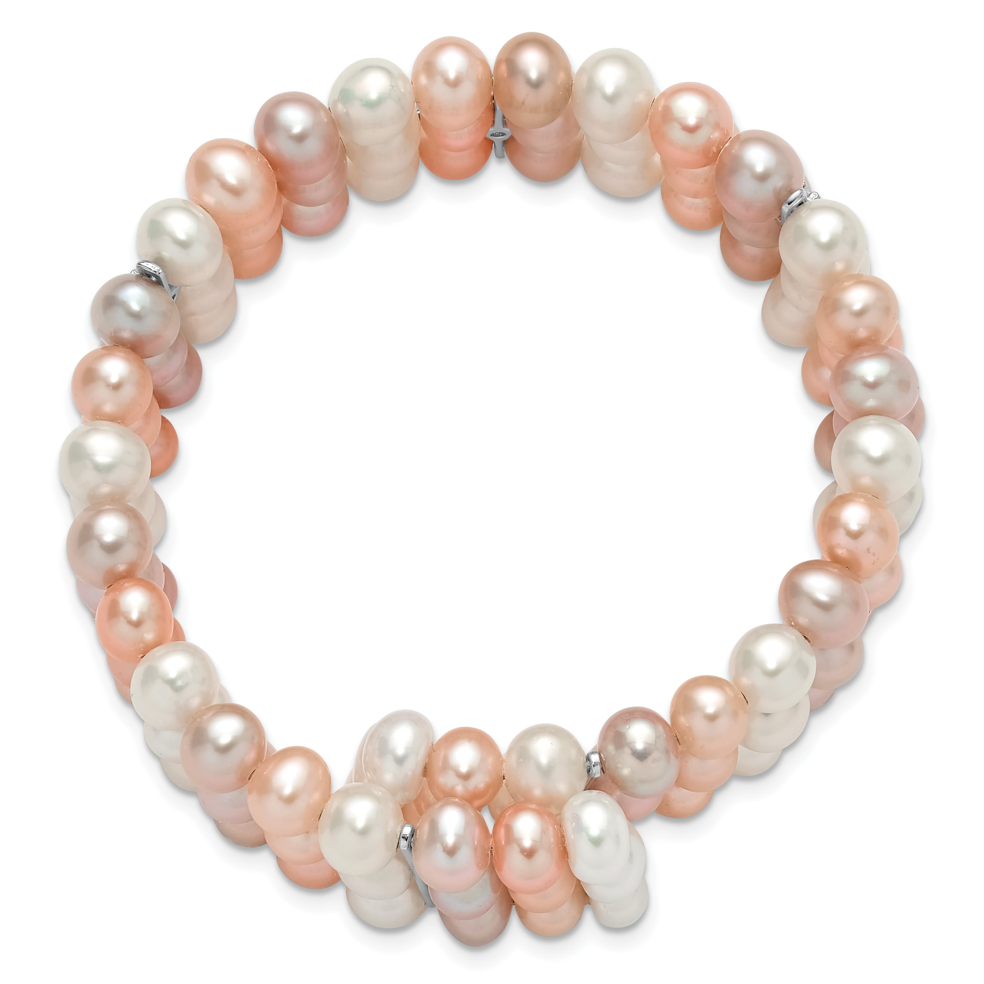Sterling Silver RH-plated 7-8mm Multi Color FWC Pearl/CZ Flexible Bangle Secondary image