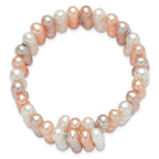 Sterling Silver RH-plated 7-8mm Multi Color FWC Pearl/CZ Flexible Bangle