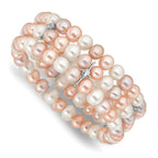 Sterling Silver RH-plated 7-8mm Multi Color FWC Pearl/CZ Flexible Bangle