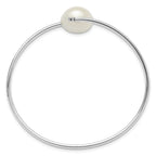 Sterling Silver Rhodium-plated 13-14mm White Freshwater Cultured Pearl and CZ Flexible Bangle