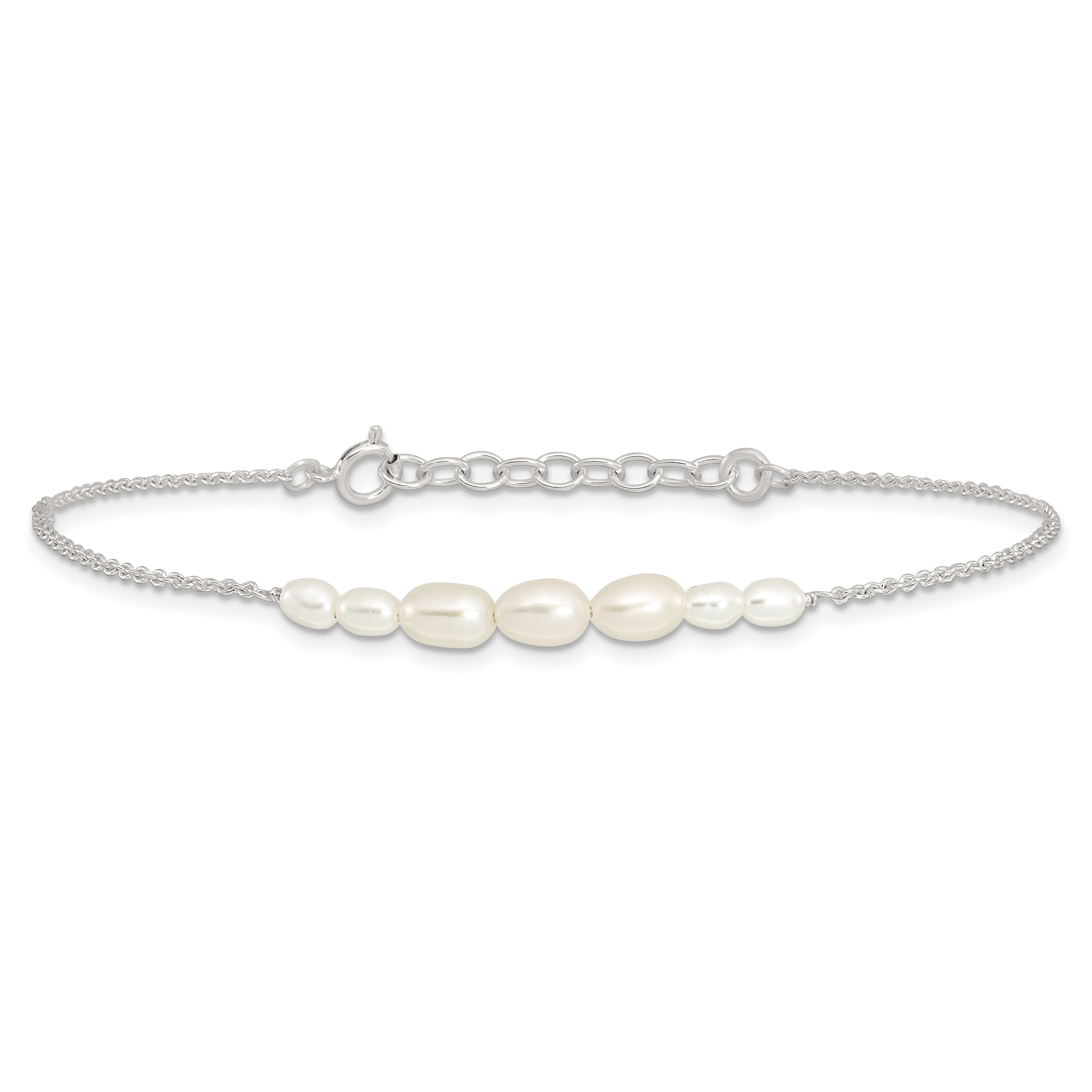 Sterling Silver E-coated with Freshwater Cultured Pearl w/1in ext Bracelet