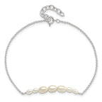Sterling Silver E-coated with Freshwater Cultured Pearl w/1in ext Bracelet