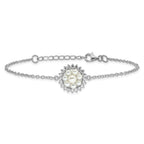 Sterling Silver RH-plated 3-5mm FWC Pearl CZ 7.25in w/1in ext Bracelet