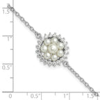 Sterling Silver RH-plated 3-5mm FWC Pearl CZ 7.25in w/1in ext Bracelet