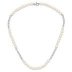 Sterling Silver Rhodium-plated 6-8mm White Near-Round Freshwater Cultured Pearl 18 inch Necklace and Post Earrings Set