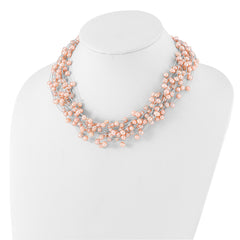 Sterling Silver Rhodium-plated 5-5.5mm Pink Semi-Round Freshwater Cultured Pearl Multi Strand 18 inch Necklace
