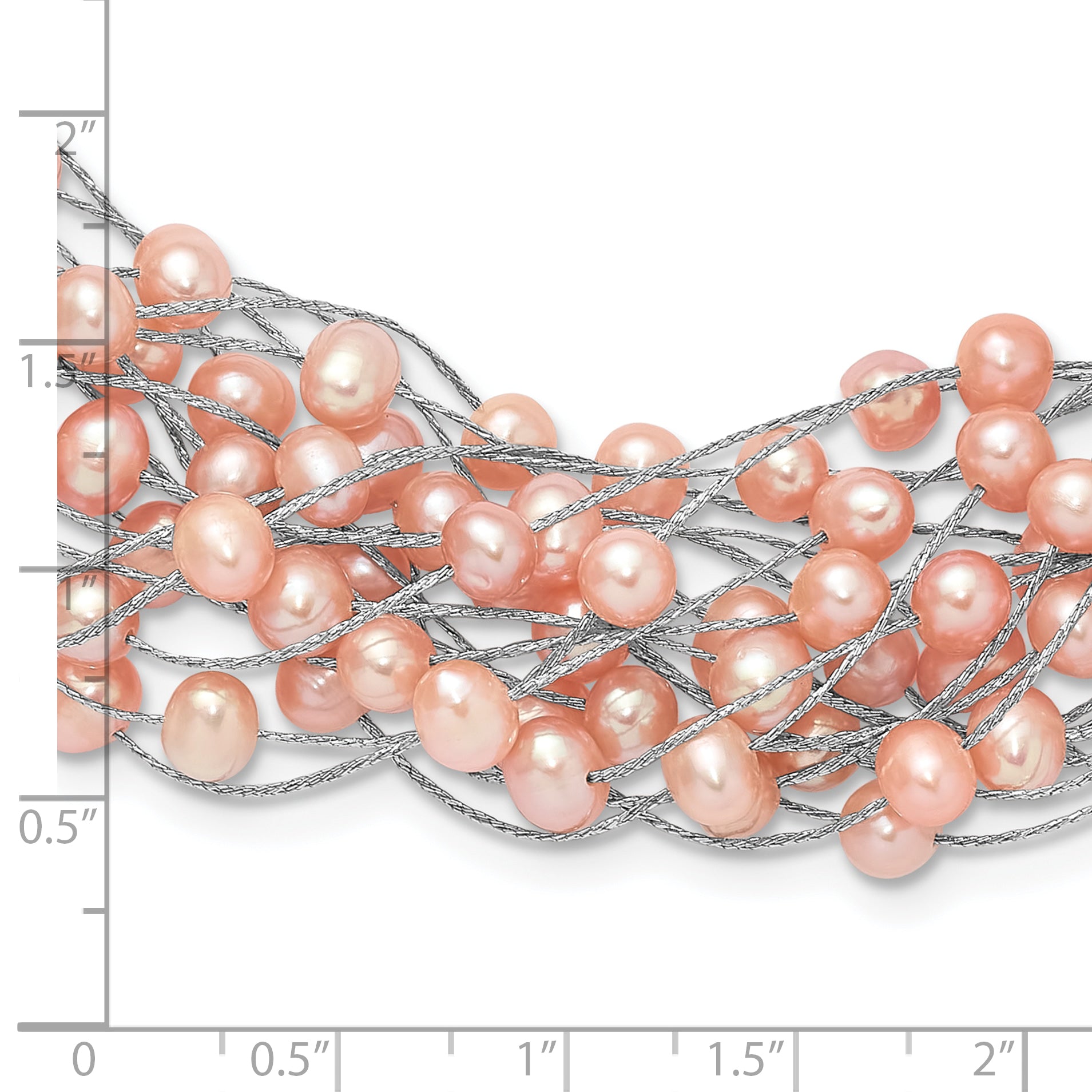 Sterling Silver Rhodium-plated 5-5.5mm Pink Semi-Round Freshwater Cultured Pearl Multi Strand 18 inch Necklace