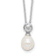 Sterling Silver Rhodium-Rhodium-Plated 7-8mm White Rice Freshwater Cultured Pearl and CZ 17 inch Necklace