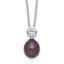 Sterling Silver Rhodium-Rhodium-Plated 7-8mm Black Rice Freshwater Cultured Pearl and CZ 17 inch Necklace
