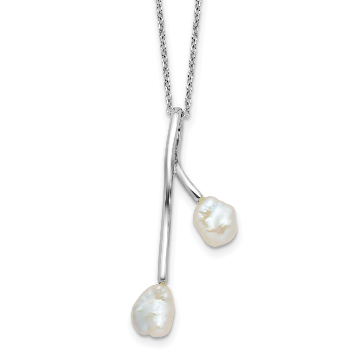 Sterling Silver Rhodium-Rhodium-Plated 7-8mm Keshi Freshwater Cultured Pearl 17 inch Necklace