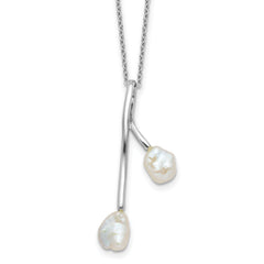 Sterling Silver Rhodium-Rhodium-Plated 7-8mm Keshi Freshwater Cultured Pearl 17 inch Necklace