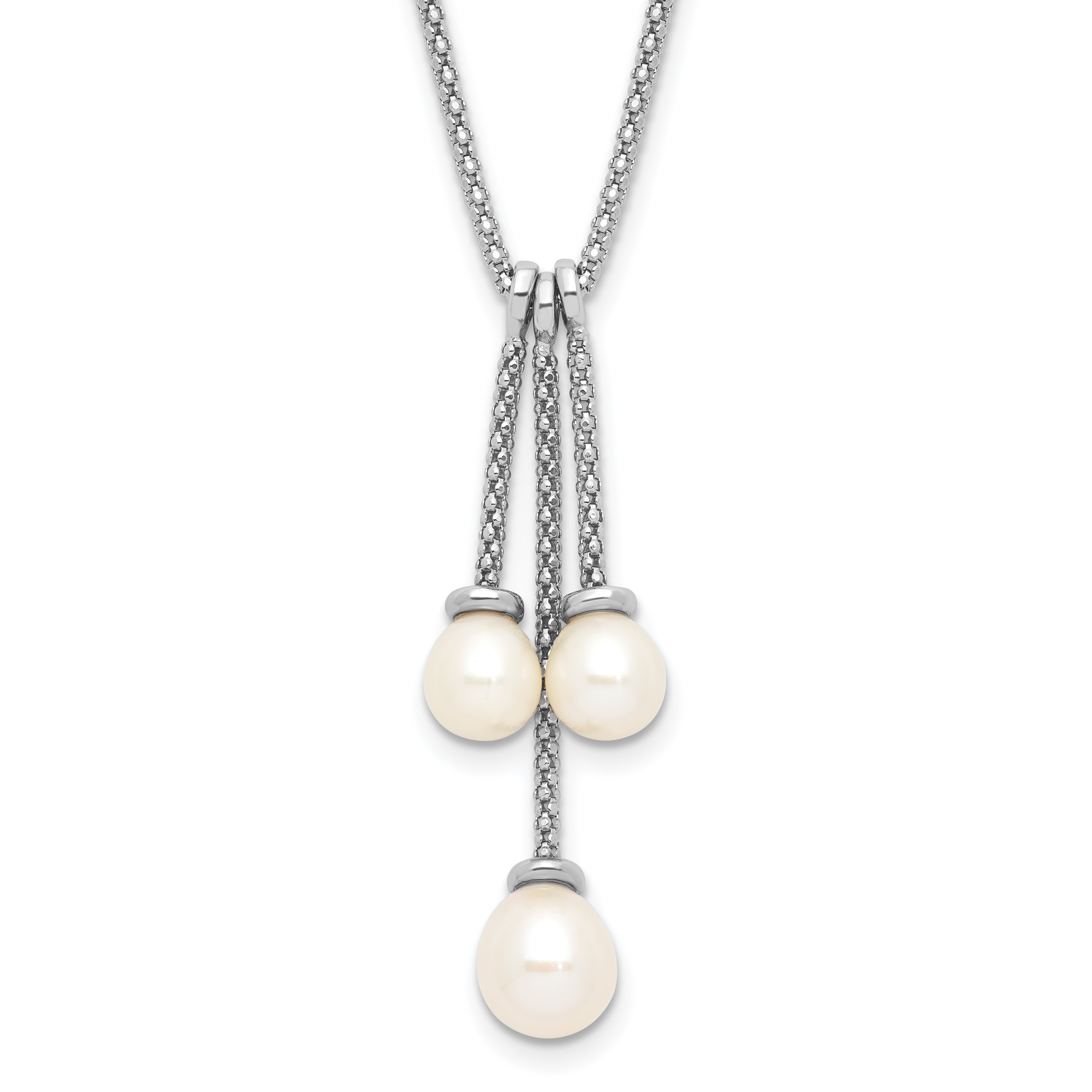 Sterling SilverRhodium-Rhodium-Plated 6-8mm FWC Pearl Movable Dangles Necklace