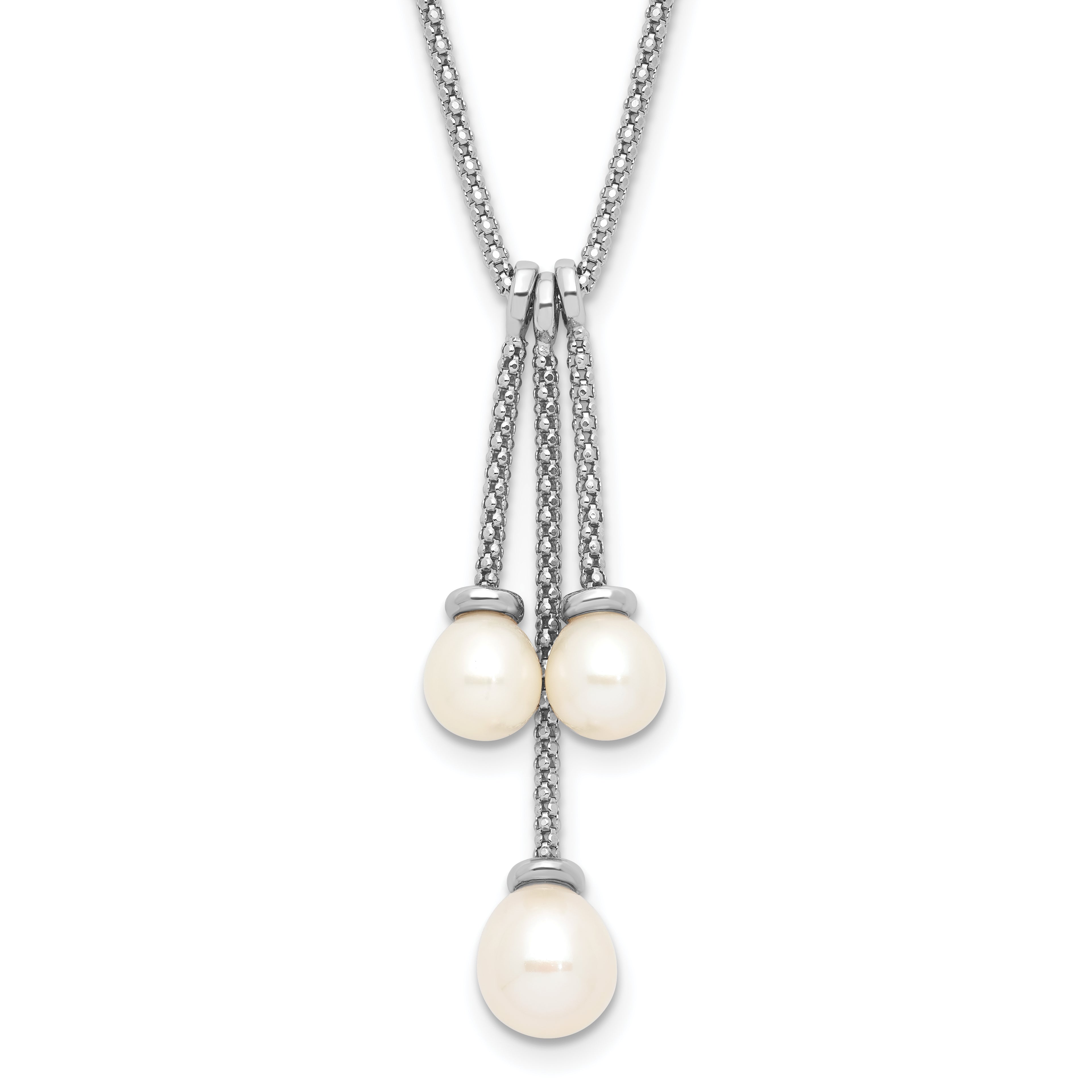 Sterling SilverRhodium-Rhodium-Plated 6-8mm FWC Pearl Movable Dangles Necklace