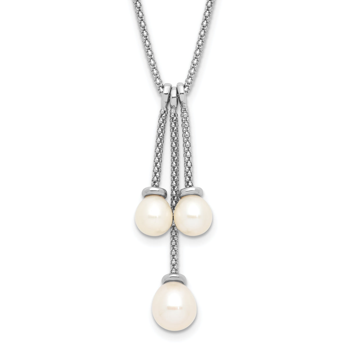 Sterling SilverRhodium-Rhodium-Plated 6-8mm FWC Pearl Movable Dangles Necklace
