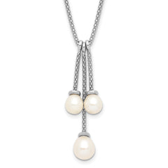 Sterling SilverRhodium-Rhodium-Plated 6-8mm FWC Pearl Movable Dangles Necklace