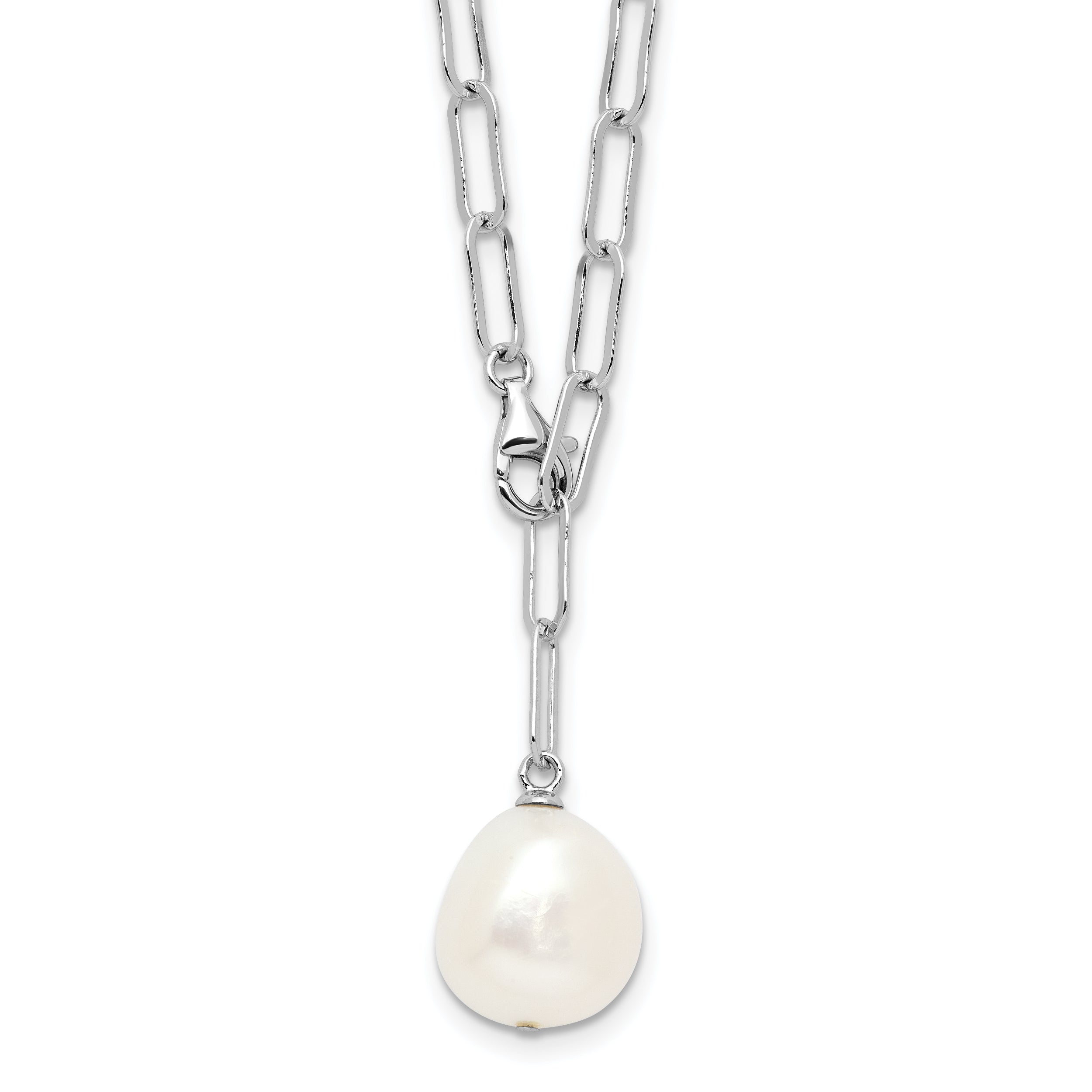 Sterling Silver Rhodium-Rhodium-Plated 12-13mm Teardrop Freshwater Cultured Pearl Adjustable 24 inch Necklace