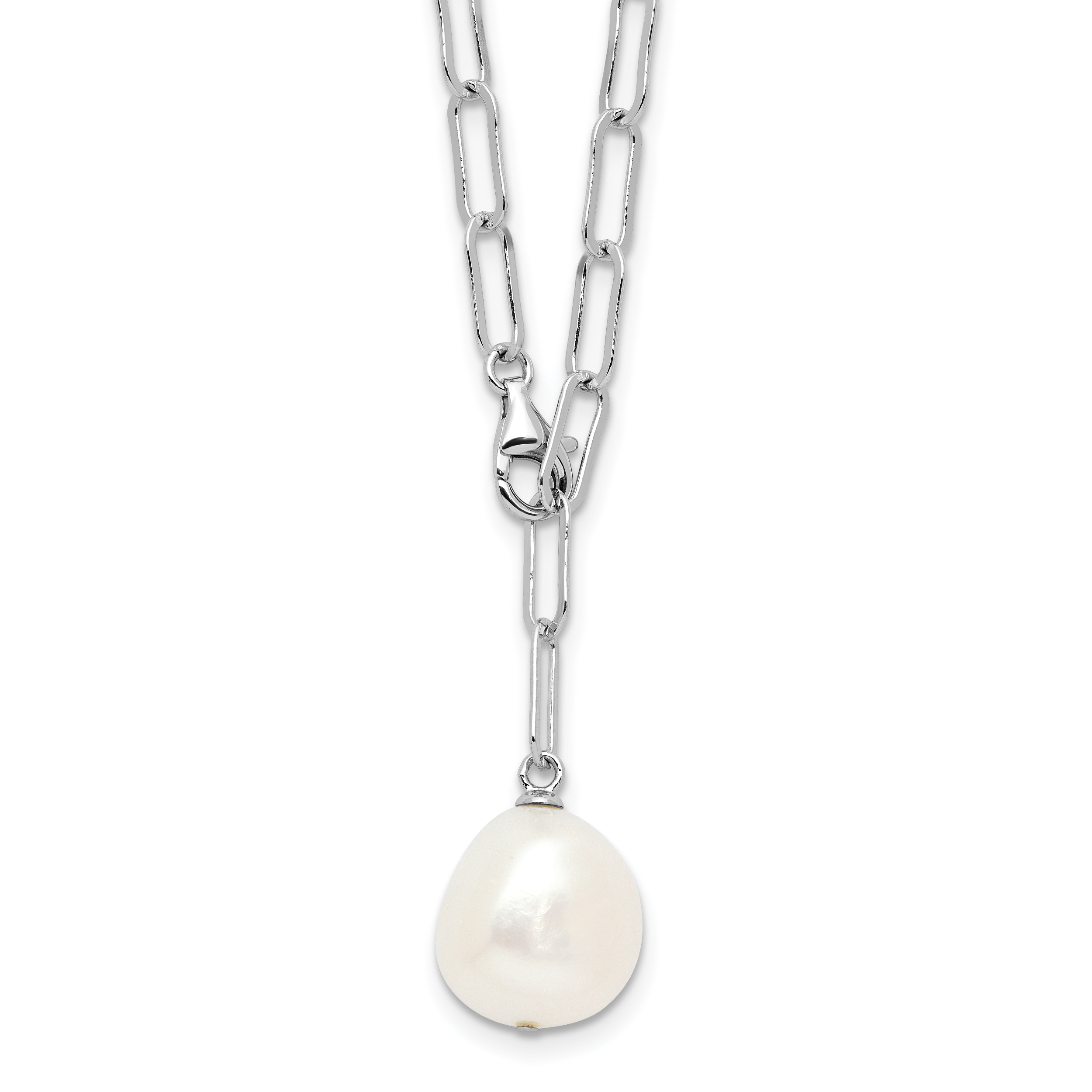 Sterling Silver Rhodium-Rhodium-Plated 12-13mm Teardrop Freshwater Cultured Pearl Adjustable 24 inch Necklace