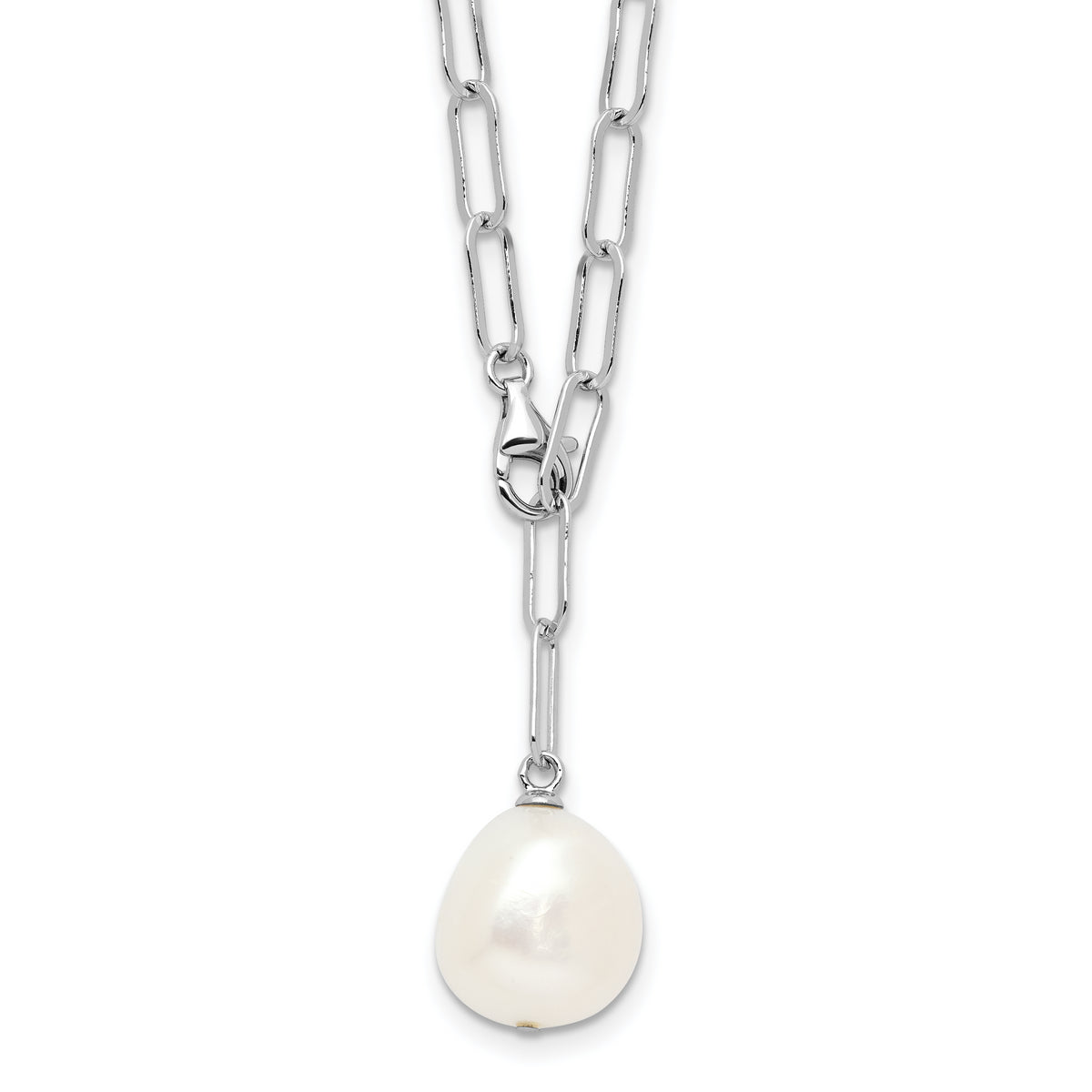 Sterling Silver Rhodium-Rhodium-Plated 12-13mm Teardrop Freshwater Cultured Pearl Adjustable 24 inch Necklace