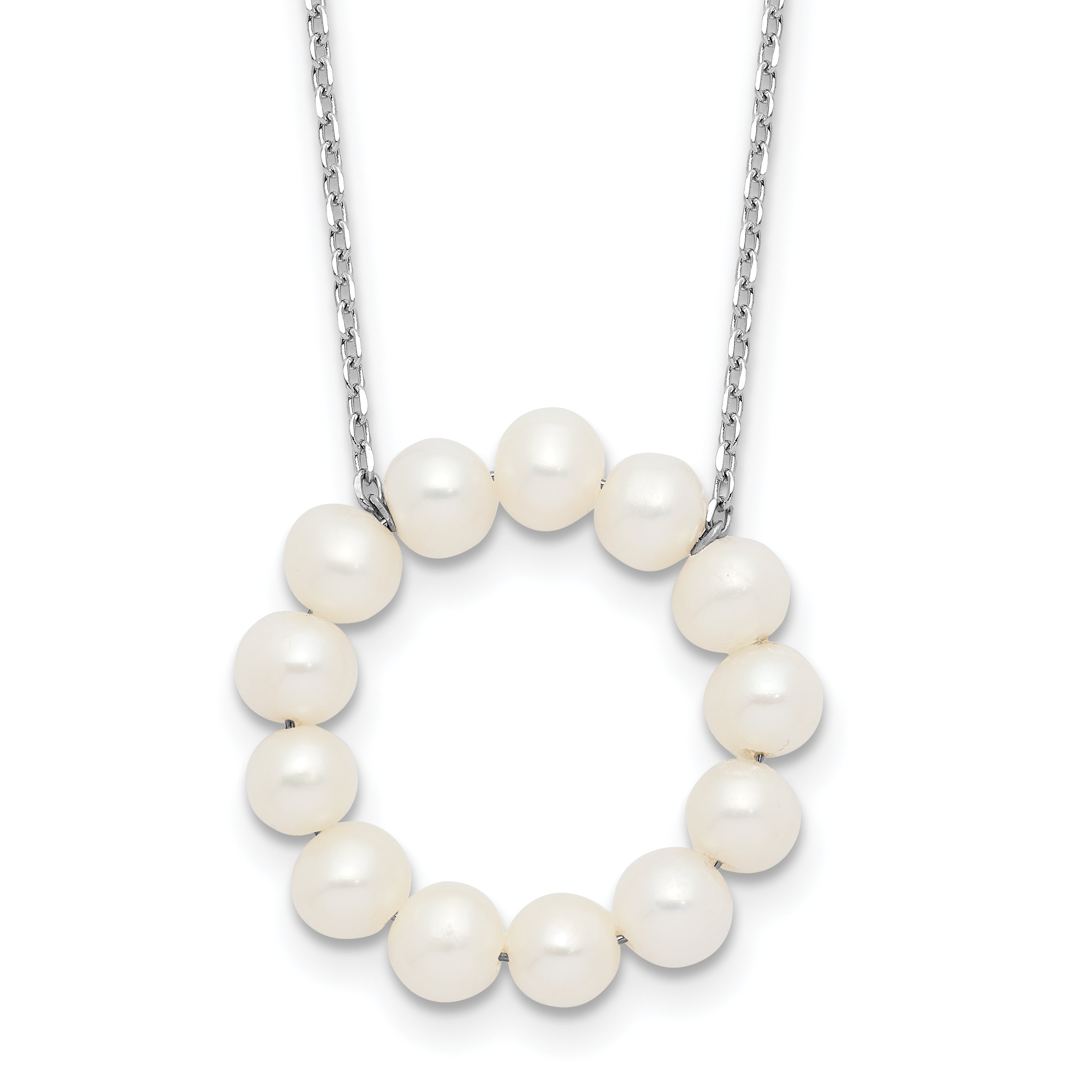 Sterling Silver Rhodium-Rhodium-Plated 4-5mm White Near-Round Freshwater Cultured Pearl Circle 18 inch Necklace Main image