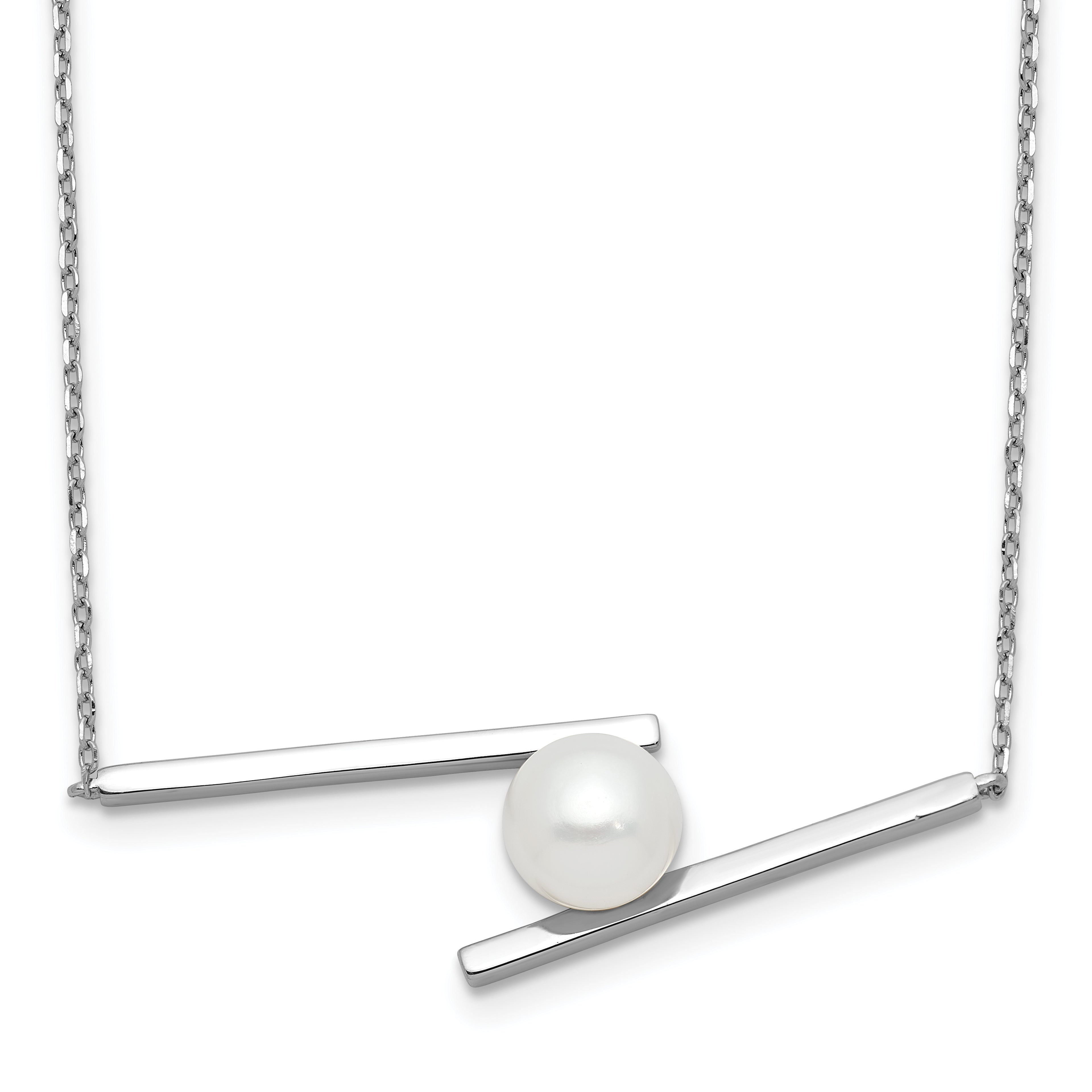 Sterling Silver Rhodium-Rhodium-Plated 8-9mm White Round Freshwater Cultured Pearl 16 inch with 1.5 inch Extension Necklace
