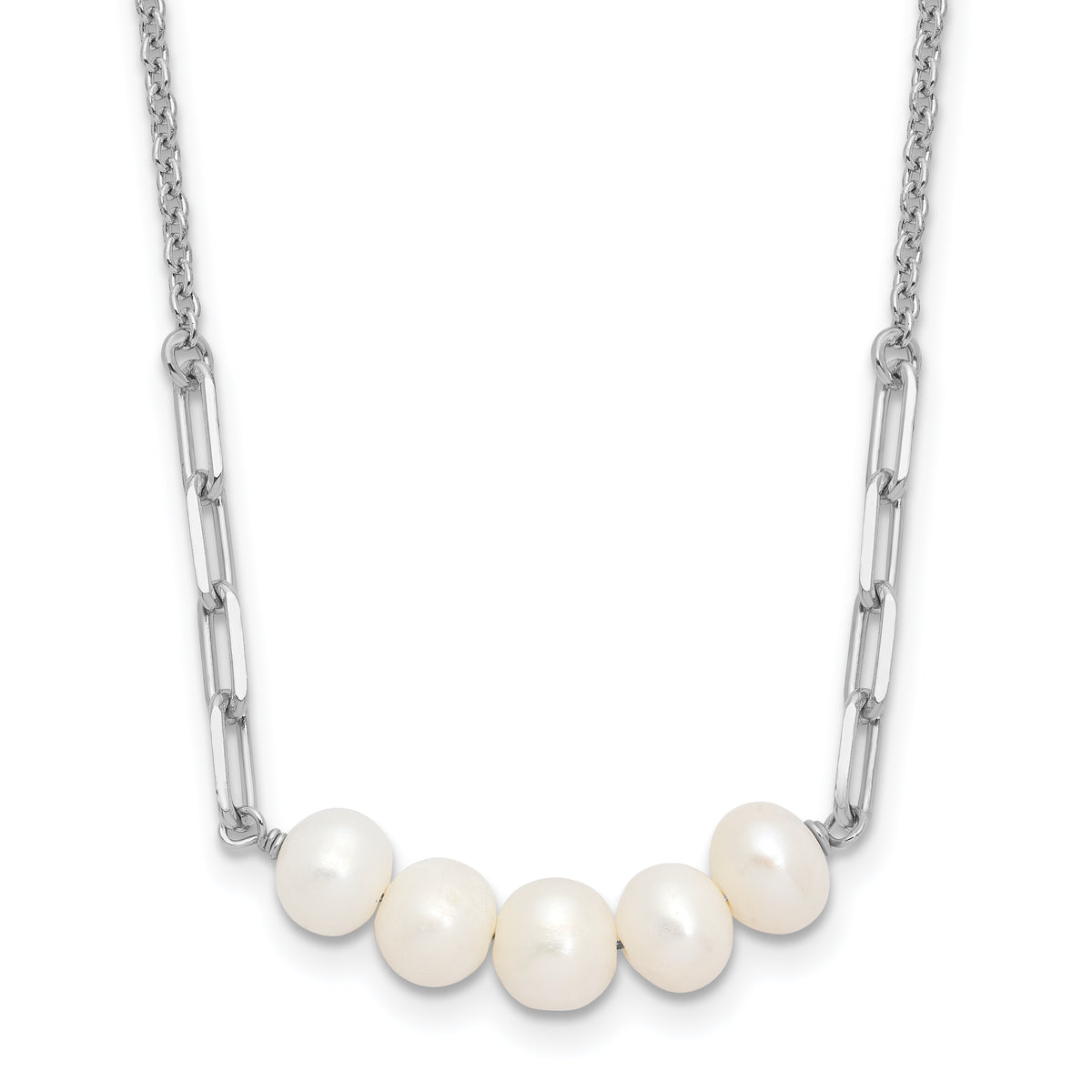 Sterling SilverRhodium-Rhodium-Plated 6mm FWC Pearl 16in With 2 Inch Extention Necklace
