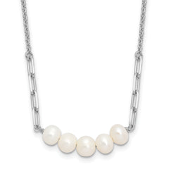 Sterling SilverRhodium-Rhodium-Plated 6mm FWC Pearl 16in With 2 Inch Extention Necklace