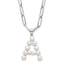 Sterling Silver Rhodium-Rhodium-Plated 3-5.5mm White Button Freshwater Cultured Pearl LETTER A 18 inch Necklace
