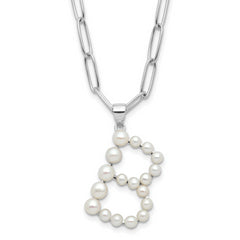 Sterling Silver Rhodium-Rhodium-Plated 3-5.5mm White Button Freshwater Cultured Pearl LETTER B 18 inch Necklace
