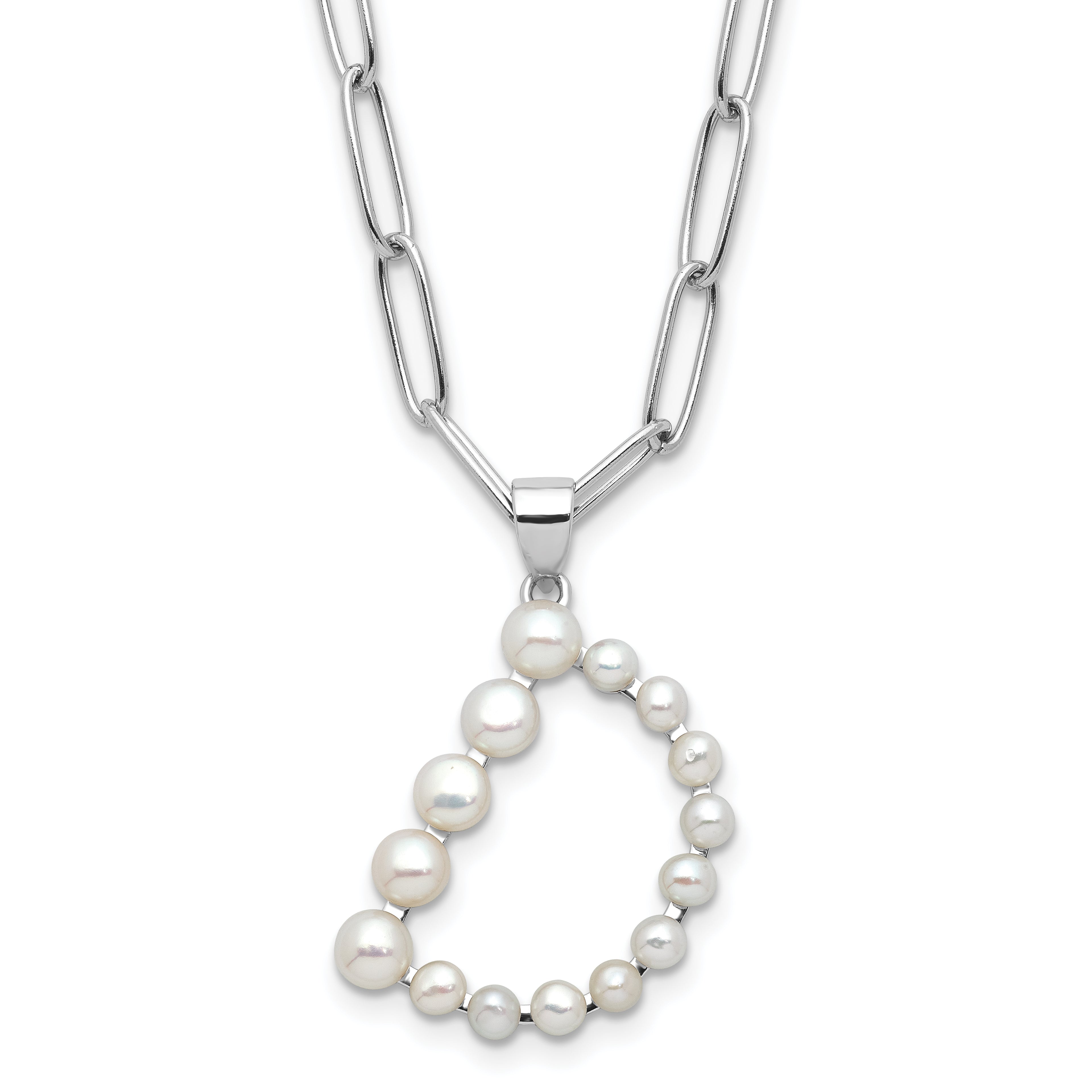 Sterling Silver Rhodium-Rhodium-Plated 3-5.5mm White Button Freshwater Cultured Pearl LETTER D 18 inch Necklace