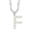 Sterling Silver Rhodium-Rhodium-Plated 3-5.5mm White Button Freshwater Cultured Pearl LETTER F 18 inch Necklace
