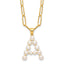 Sterling Silver Gold-plated 3-5.5mm White Button Freshwater Cultured Pearl LETTER A 18 inch Necklace
