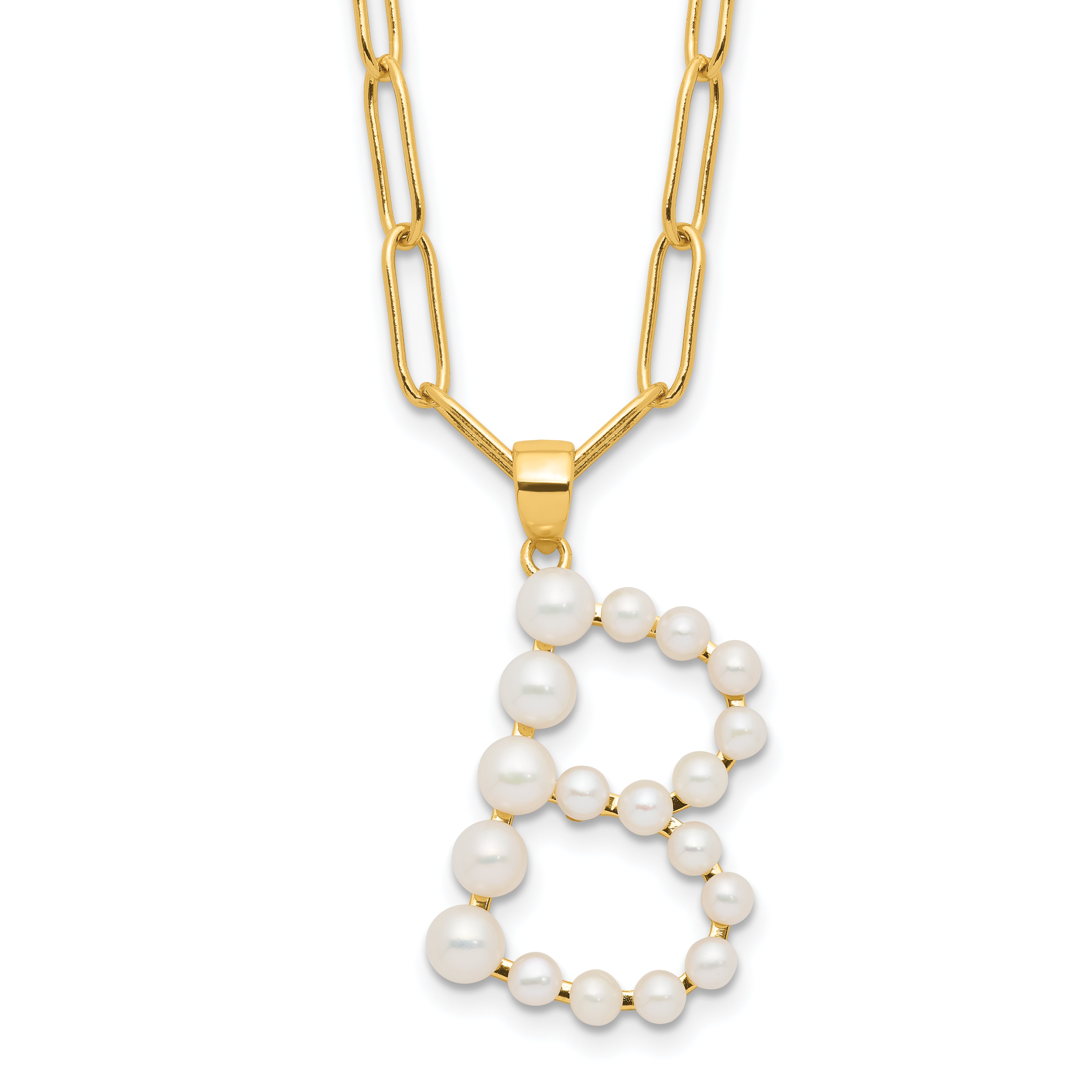 Sterling Silver Gold-plated 3-5.5mm White Button Freshwater Cultured Pearl LETTER B 18 inch Necklace Main image
